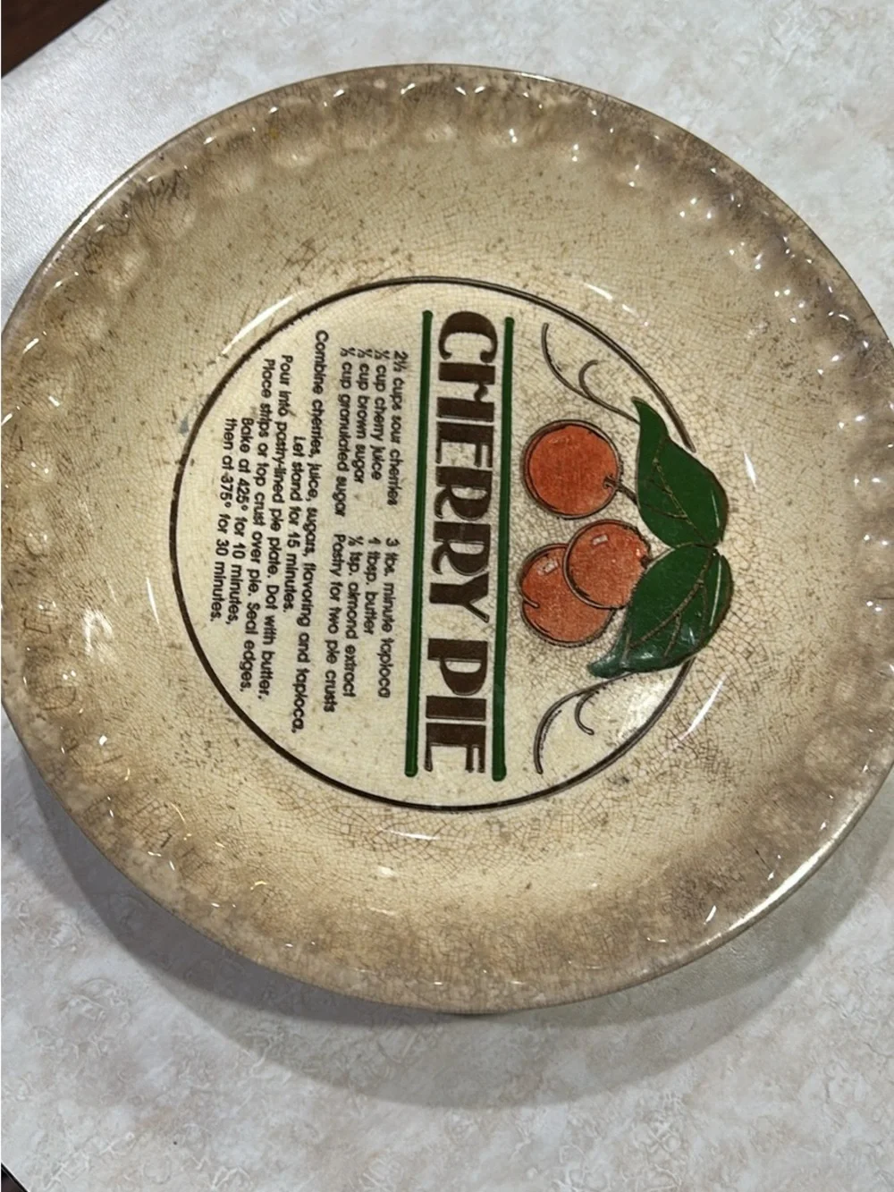Vintage Cherry Pie Decorative Plate with Cherry Graphic